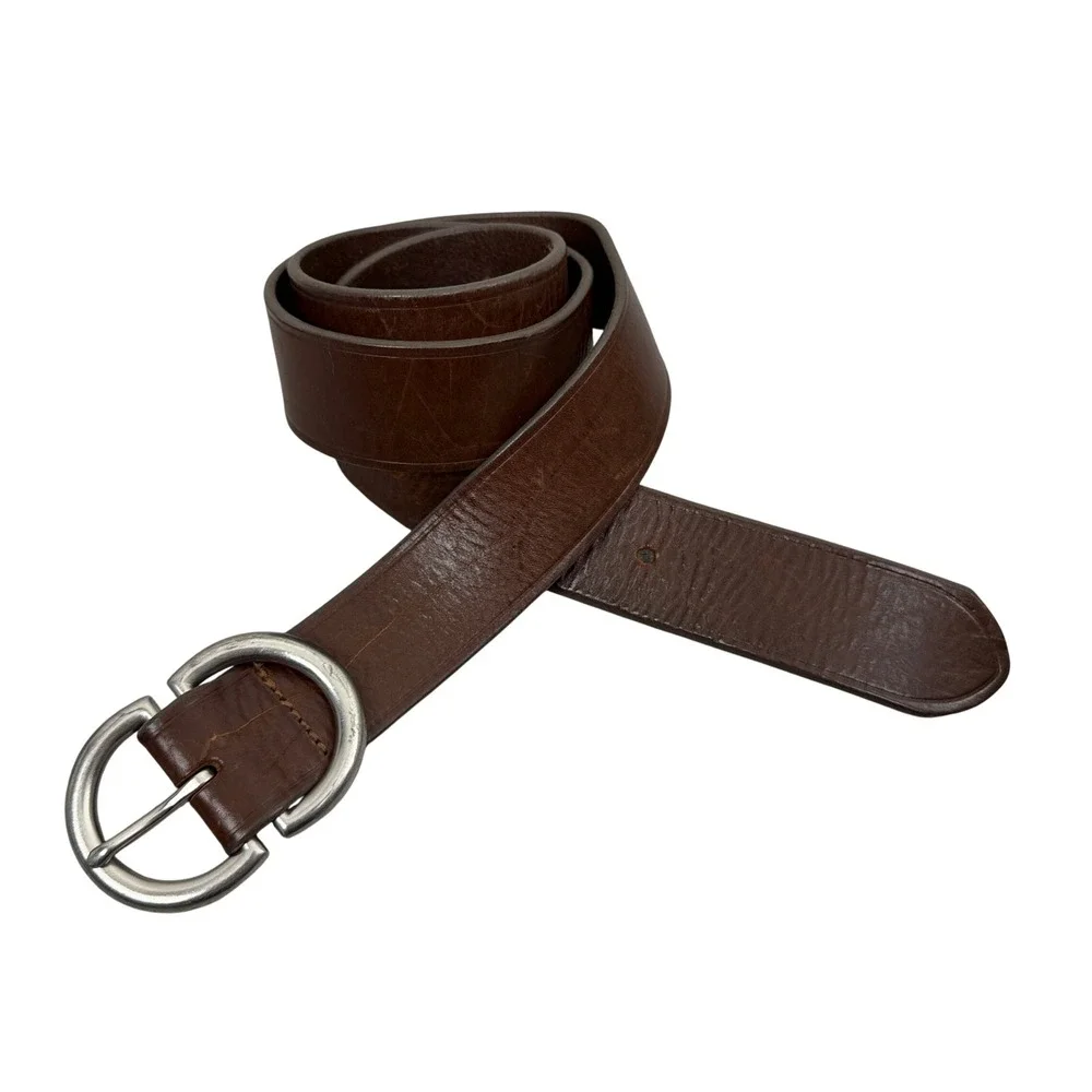 LOFT Belt Womens Medium Brown Genuine Leather Silver Buckle Preppy Casual USA